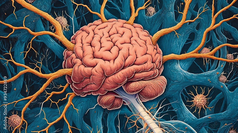 Poster brain interconnected with nervous system