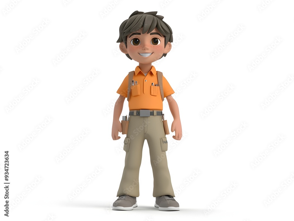 Aufkleber detailed 3d animation of a young boy character wearing an architect uniform standing centered agains
