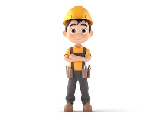 3D Rendered Full Body Image of a Young Architect Boy Wearing a Professional Uniform Standing Confidently in an Isolated Studio Setting with a Clean White Background