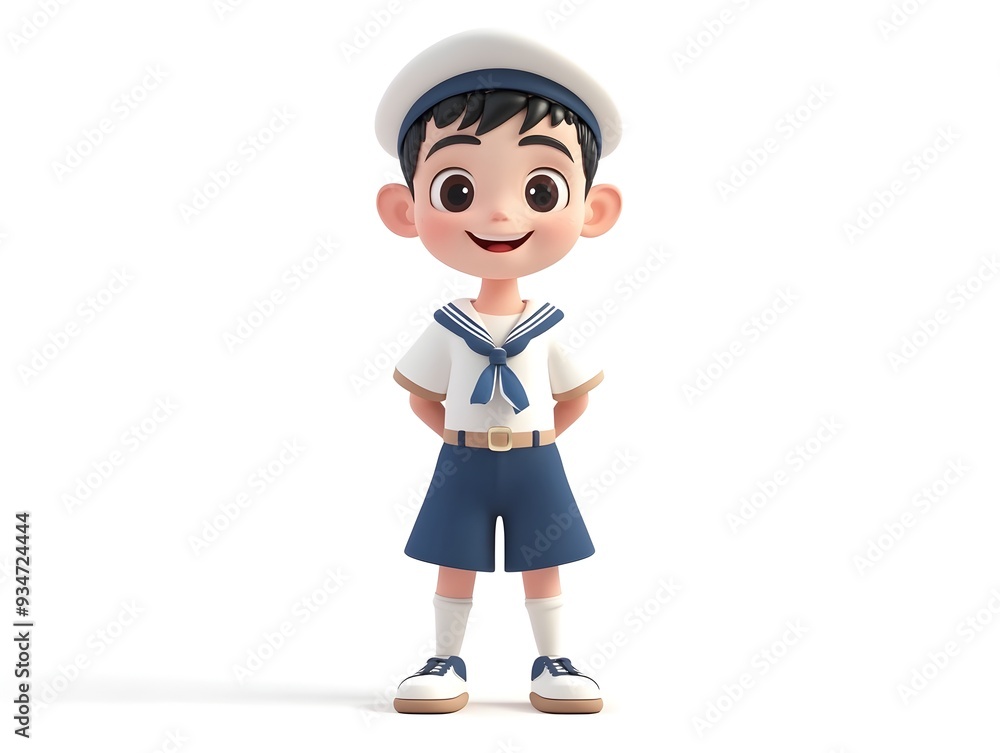 Aufkleber 3d animation of a full body boy in a sailor uniform standing at the center isolated on a white backg