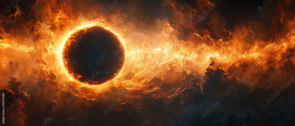 Poster cosmic void surrounding a black hole depicted as a 3d empty expanse with 2d faint traces of light be
