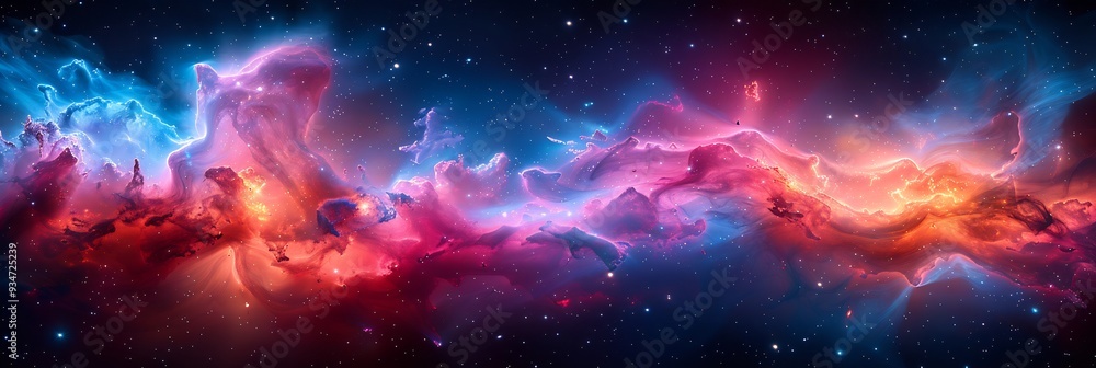 Poster cosmic void surrounding a black hole visualized as a 3d empty expanse with 2d faint traces of distan