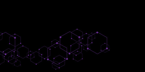 Vectors Geometric abstract background with black hexagons. Digital dark technology concept