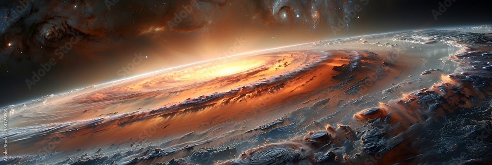 Poster cosmic void surrounding a black hole depicted as a 3d expanse of darkness with 2d light echoes fadin
