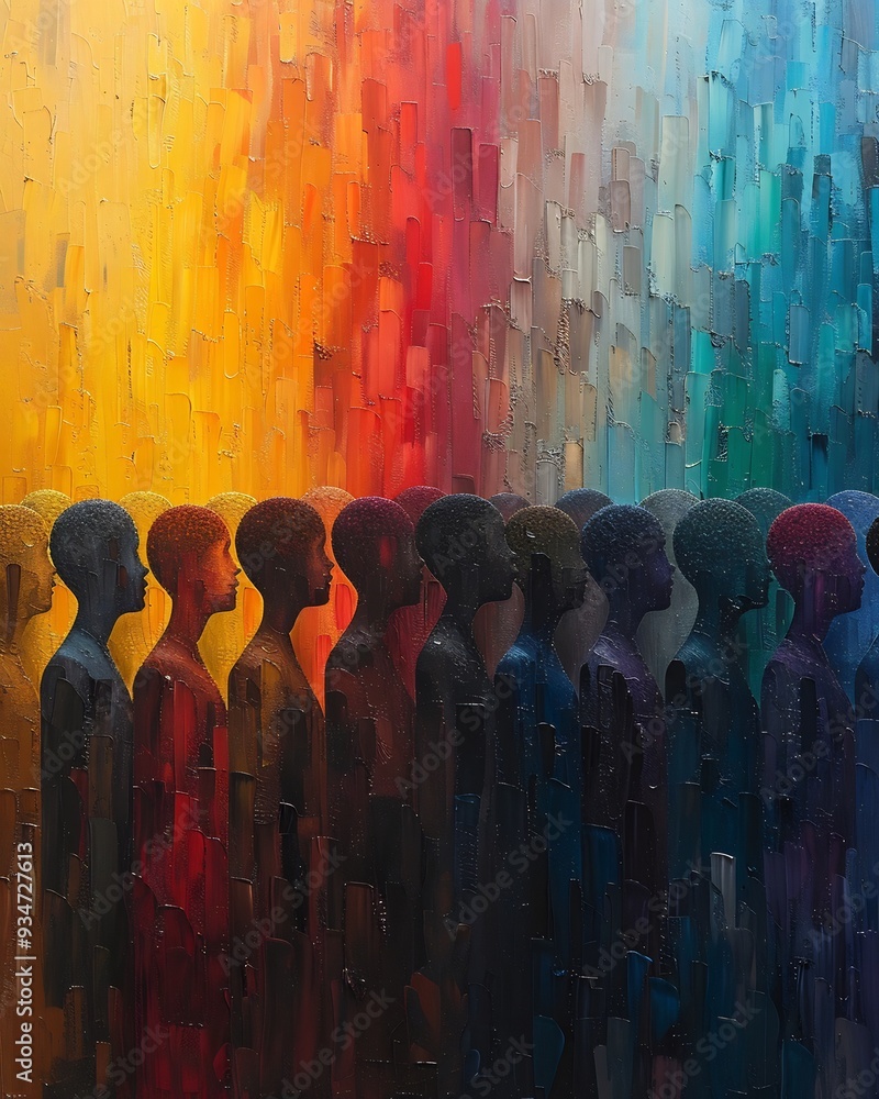 Aufkleber diversity spectrum abstract image where diverse human figure arranged along spectrum of color repres