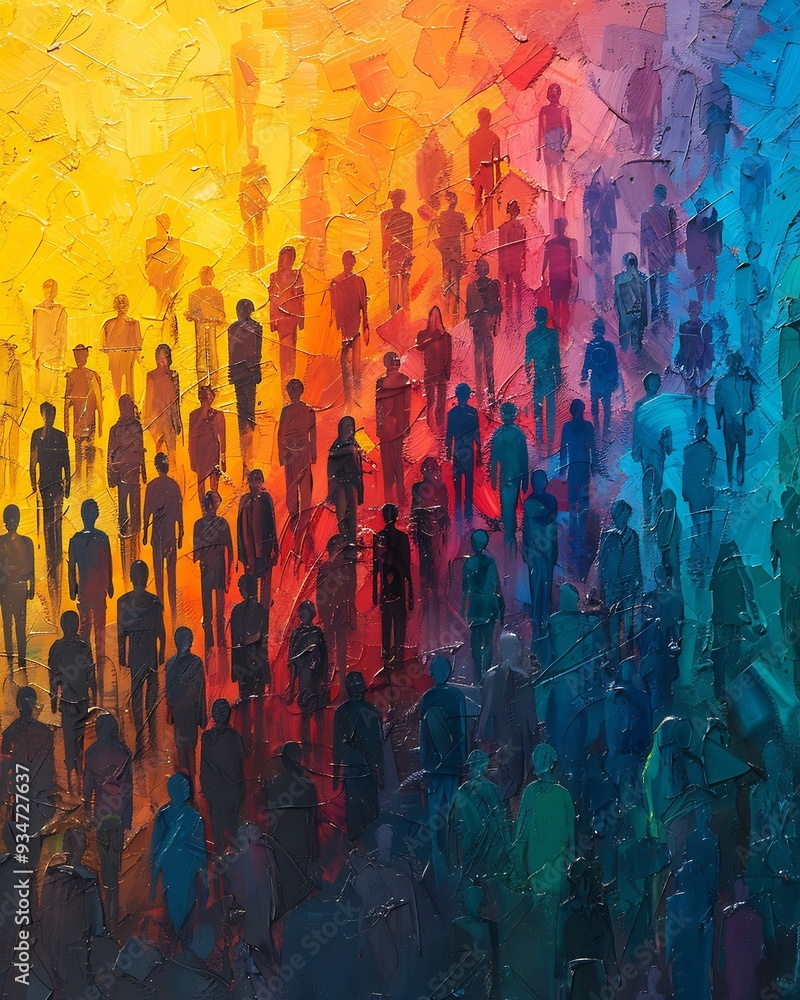 Aufkleber diversity spectrum abstract image where diverse human figure arranged along spectrum of color repres
