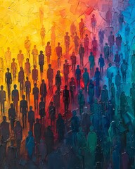 Diversity Spectrum abstract image where diverse human figure arranged along spectrum of color representing broad range of human experience identity figure blend into one another creating harmonious