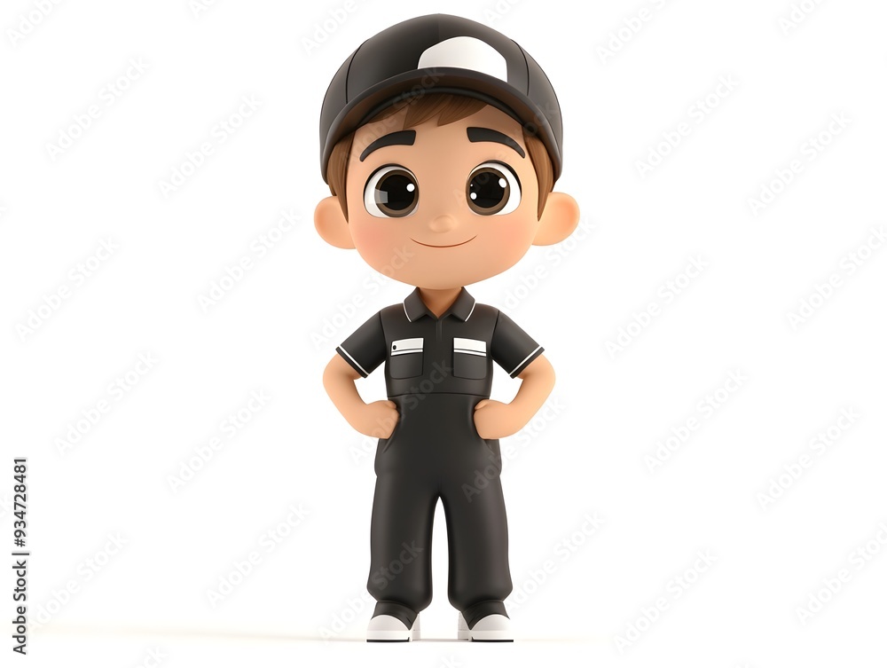 Poster 3d animated full body character model of a young boy dressed in a professional television producer u
