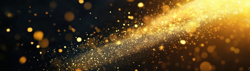 Golden Glittering Particles in Motion on a Dark Background Creating a Magical and Festive Atmosphere