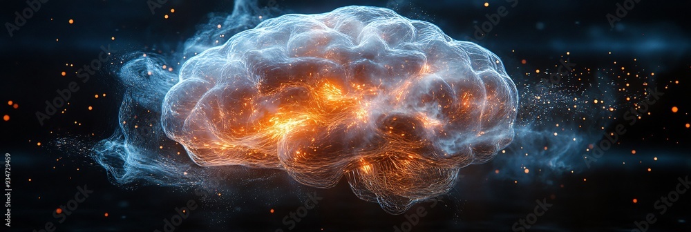 Poster fragility of mind conceptual image of delicate glass brain cracked fragile floating dark void cracks