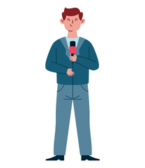 male television journalist with handheld microphone