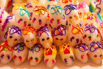 Traditional Sugar Skulls Decorated for Day of the Dead