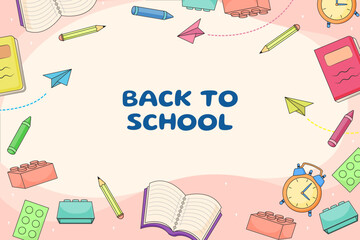Back to school background, with stationery and children's games