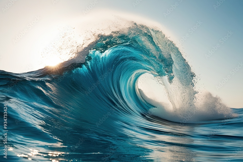 Poster vibrant azure wave explosion with dynamic water spray and texture on clear canvas