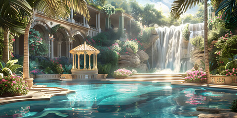 Create a lush garden or courtyard area