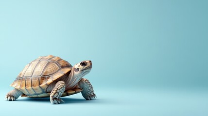Turtle against an isolated background, showcasing its detailed shell and gentle demeanor in a simple, minimalistic environment.