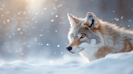 Obraz premium Wolf amidst bustling city streets, with skyscrapers and traffic contrasting its calm and imposing presence in an urban setting.