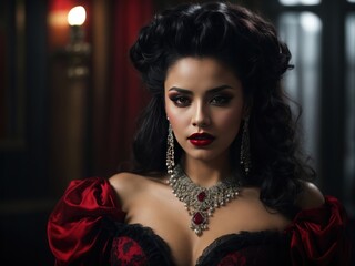 Fototapeta premium portrait of a vampire queen in her castle
