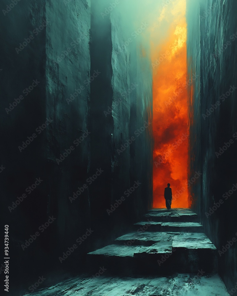 Poster labyrinth of depression an abstract depiction of a person lost in a dark twisting labyrinth the wall