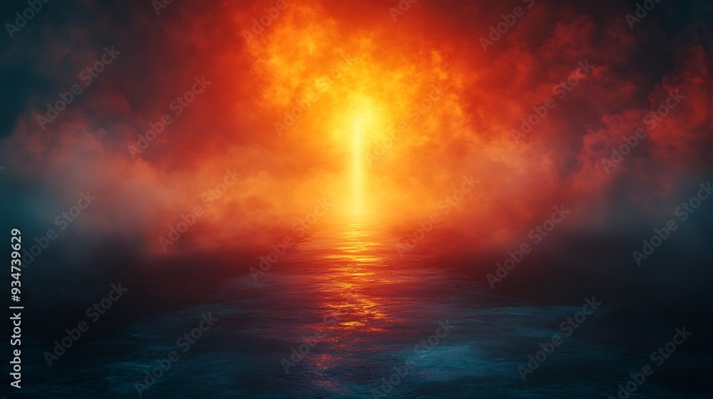 Poster light of awareness bright abstract image where beam of light break through dark cloudy sky light ill