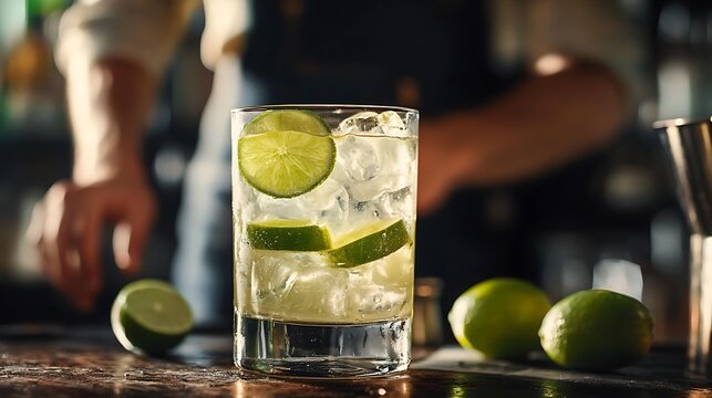 A refreshing lime cocktail with ice, presented in a glass, ideal for a quick and cool refreshment.