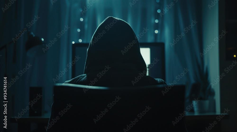 Poster mysterious hacker in a dark room