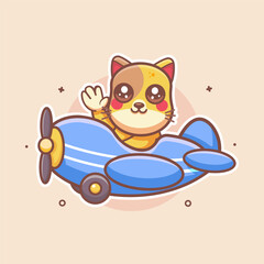 funny cat animal character mascot flying an airplane isolated cartoon