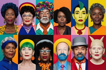 Vibrant Mixed Media Art Celebrating Togetherness and Diversity Through Unique Personas