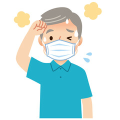 マスクをして汗をかく高齢者　マスク熱中症　気温が高い