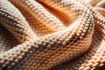 closeup beige knitted woolen fabric texture background
