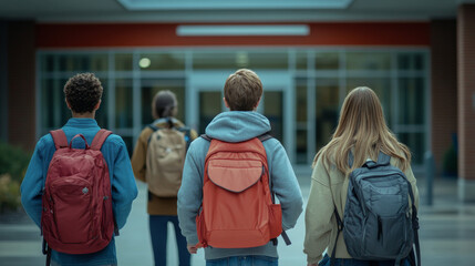 Four Students Walking Out of School