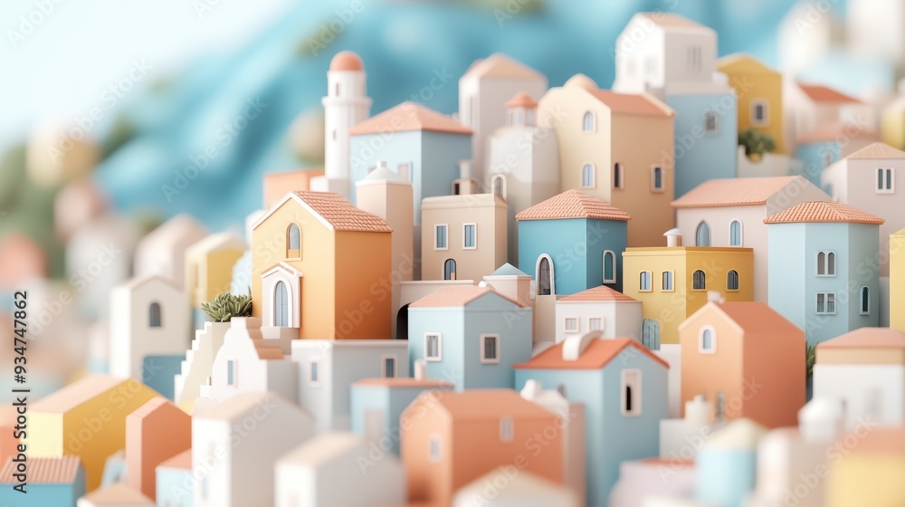 Poster futuristic surreal cityscape with ai-generated morphing buildings in 3d and 2d forms
