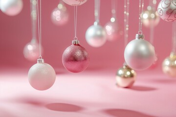 Christmas balls on a pink background