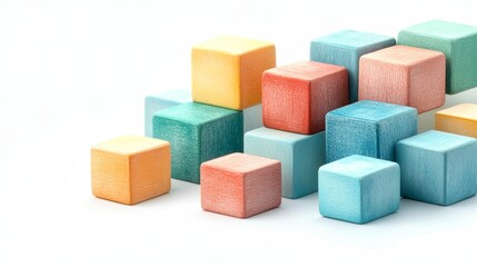 Fototapeta premium Colorful Wooden Blocks Stacked on White Background
