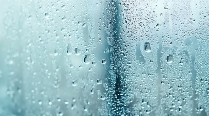 Abstract Water Droplets on Glass Surface  Blue Background  Macro Photography