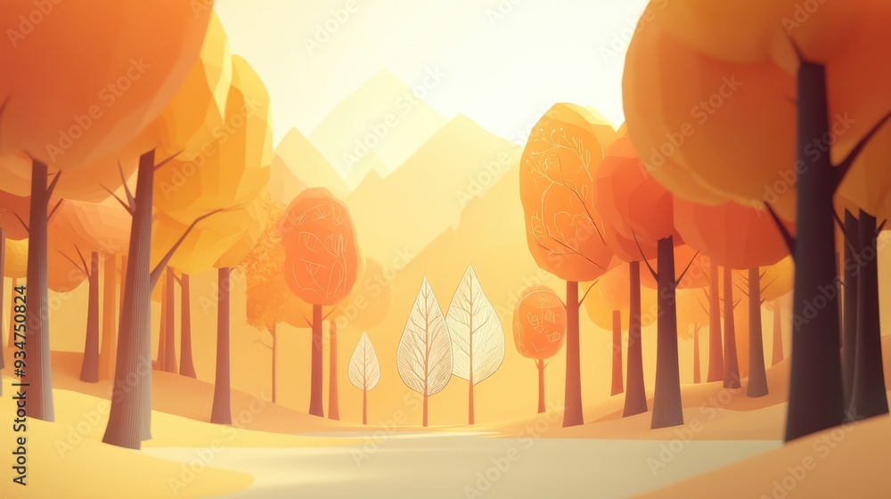 Poster enchanting virtual reality forest: 3d trees transforming into 2d sketches