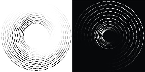 Abstract and hypnotic background with concentric circles. Halftone graphic design element. Sound wave eps 10