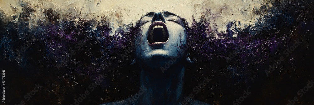 Poster silent scream an abstract portrayal of a figure whose mouth is open in a silent scream yet no sound 