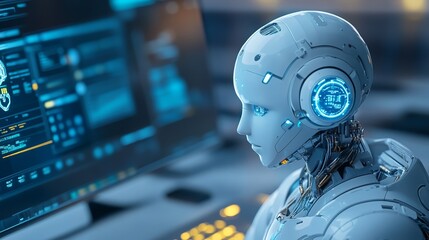 Futuristic Robot AI Cyborg Artificial Intelligence Technology Computer Screen