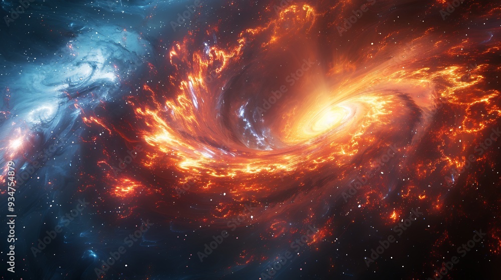 Poster singularity of a black hole depicted as a 3d collapse of spacetime with 2d light spirals converging 