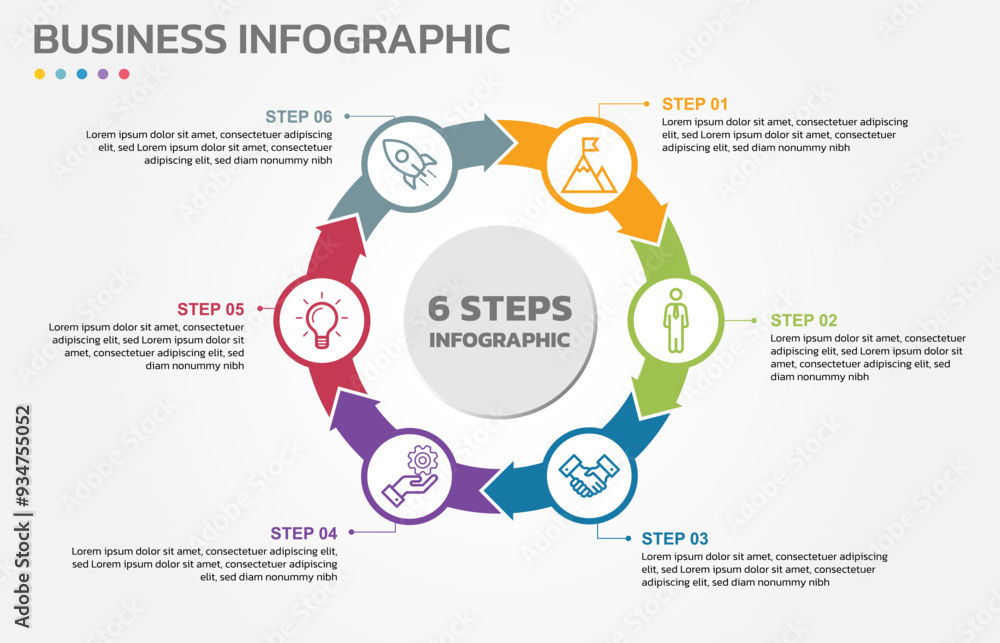 Aufkleber Visual data presentation. Cycle diagram with 6 options. Pie Chart Circle infographic template with 6 steps, options, parts, segments. Business concept. Editable pie chart with sectors. Single layer.