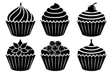 Set of black cupcakes icon, Collection of cupcake silhouette vector illustration