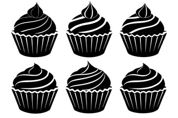 Set of black cupcakes icon, Collection of cupcake silhouette vector illustration