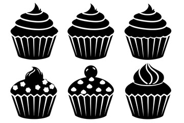 Set of black cupcakes icon, Collection of cupcake silhouette vector illustration