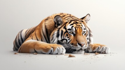 Obraz premium Tiger against an isolated background, with detailed stripes and form clearly displayed in a minimalistic setup.