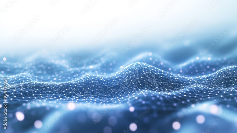 Poster abstract blue network background with glowing dots and lines