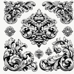 Baroque Corner Ornaments set outline vector