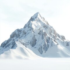Obraz premium 3D Render of a towering mountain peak with frozen cliffs and swirling snow, on isolated white background