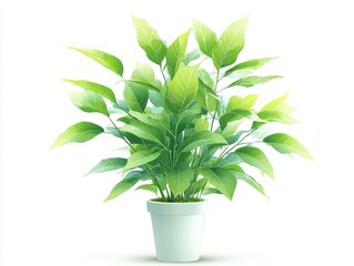 Fototapeta premium Green Indoor Plant in White Pot Isolated on White Background