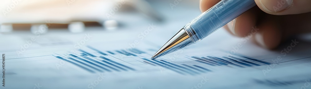Poster close up of pen on graph paper analyzing data